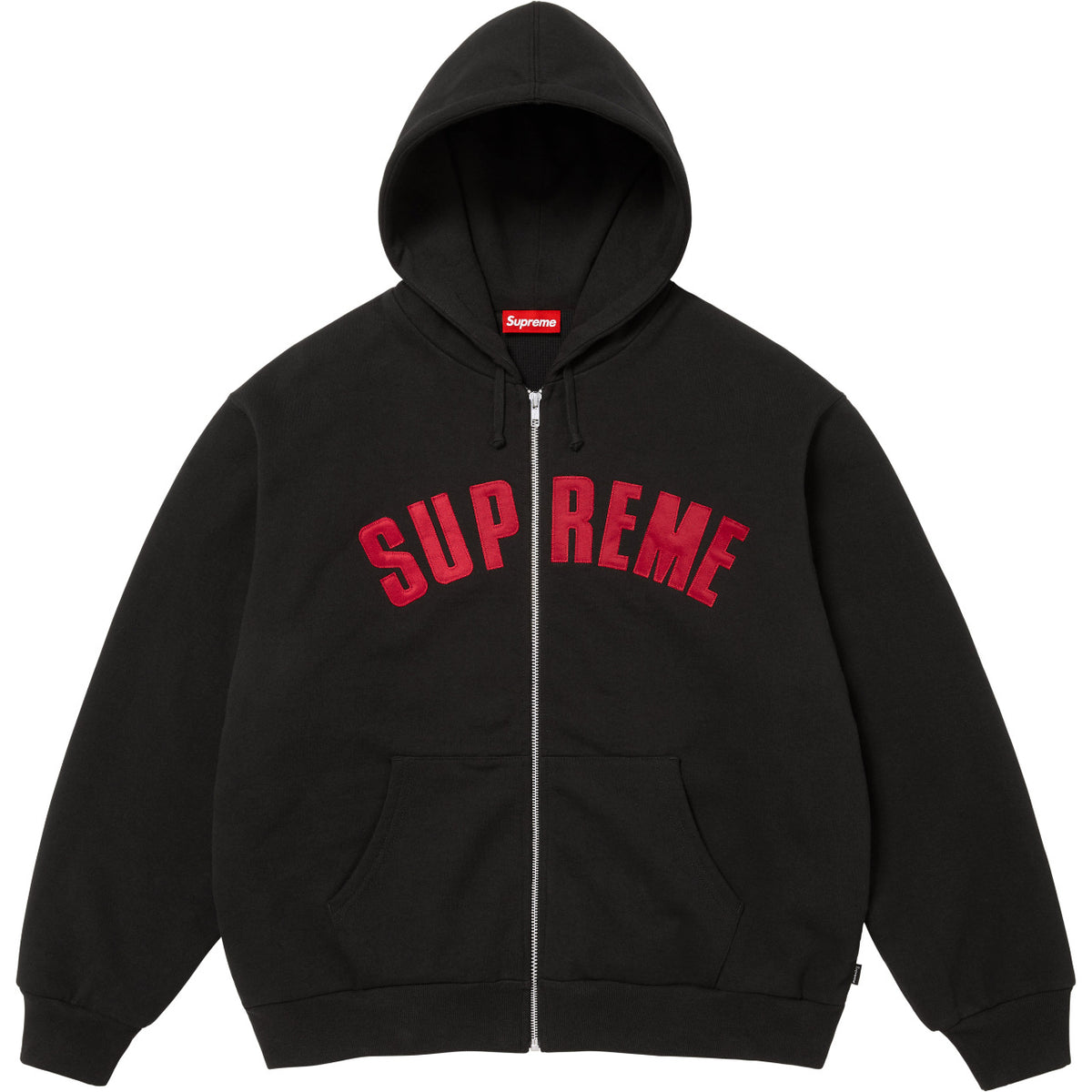 Supreme Red Arc Logo Black Zip‑Up Hoodie