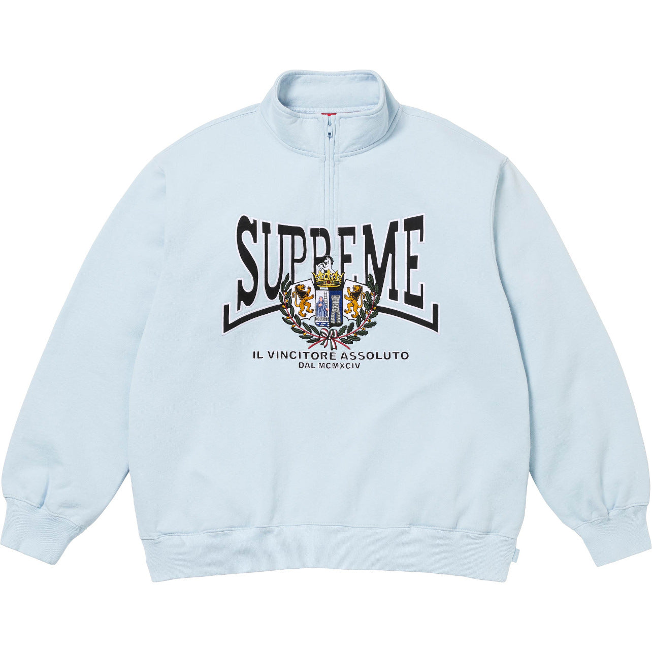 Supreme Crest Graphic Light Blue Quarter‑Zip Sweatshirt
