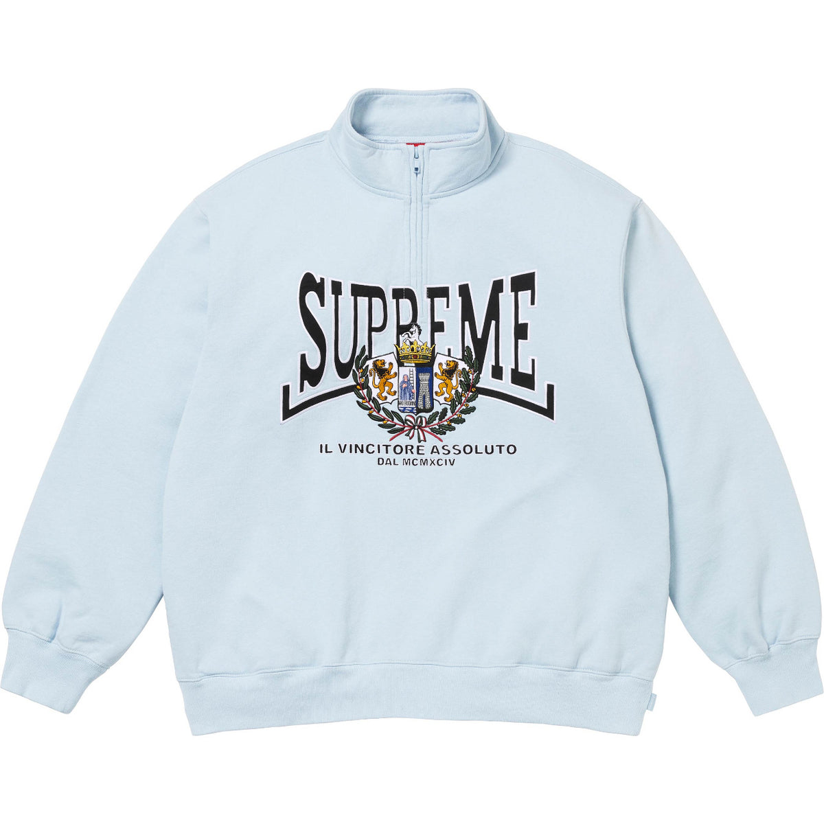 Supreme Crest Graphic Light Blue Quarter‑Zip Sweatshirt