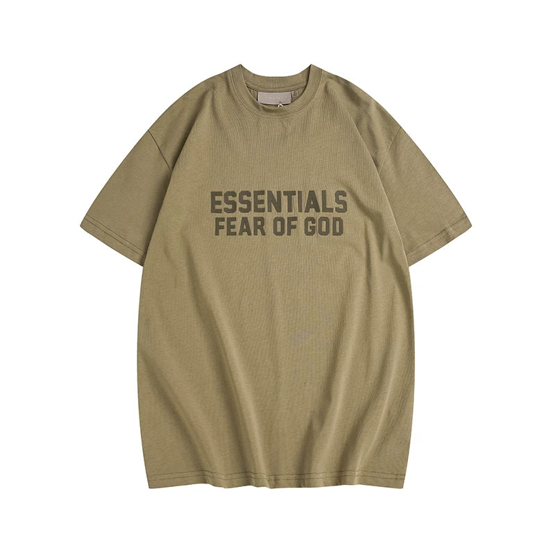 FOG Trendy ESSENTIALS Short sleeved Men's Letter Plush Couple T-shirt Women's American Trendy High Street Loose Versatile (4)