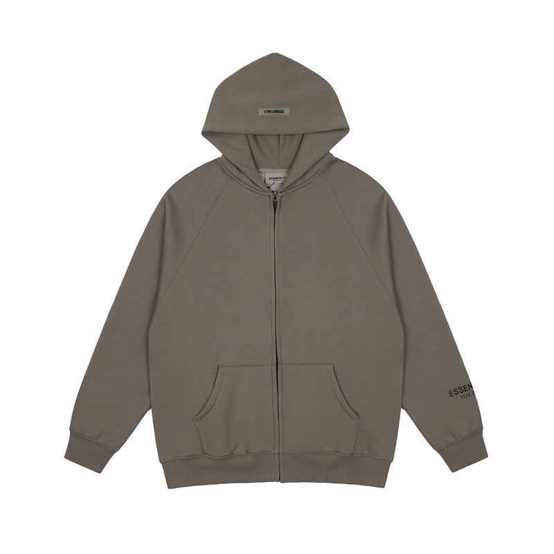 Fear Of God Essentials Taupe Sleeve Printed Logo Raglan Zip Up Hooded Jacket