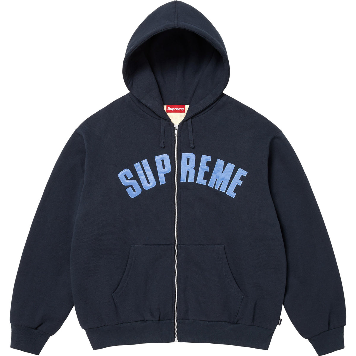 Supreme Light Blue Arc Logo Navy Zip‑Up Hoodie