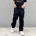 Men Jeans Black Jeans Men's and Women's Vintage Embroidered Straight Loose Jeans