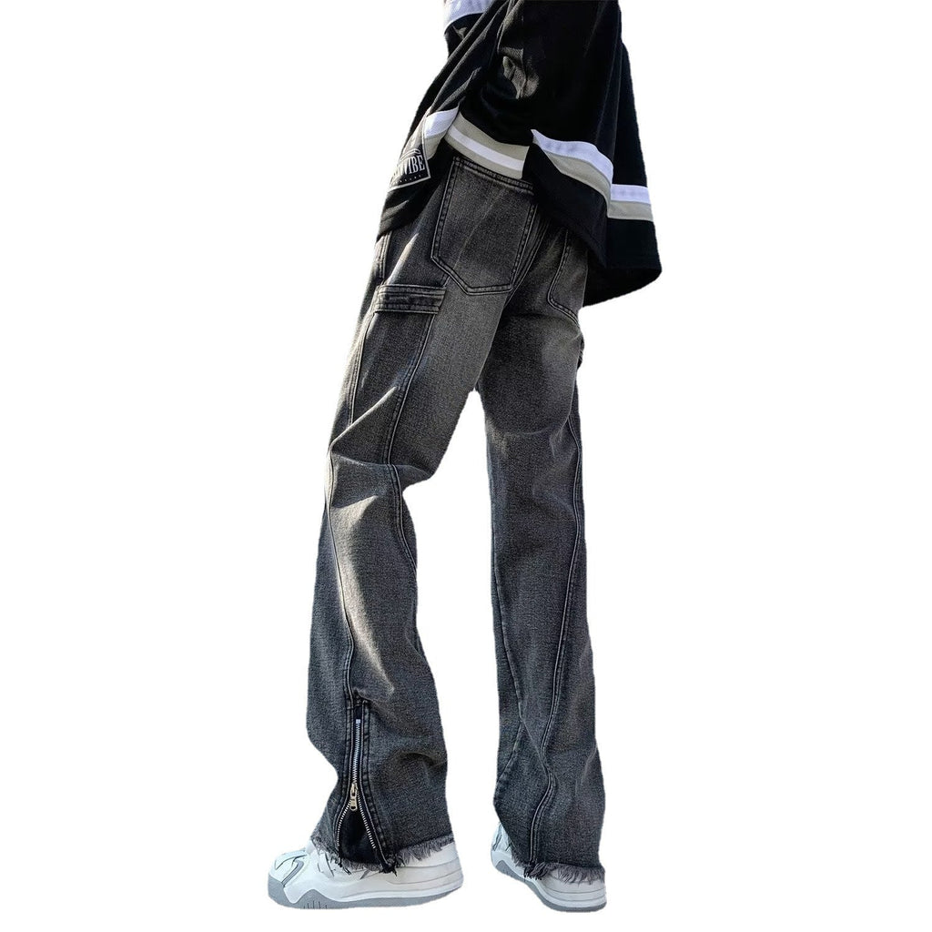 Men Jeans Oversize Zipper Jeans Summer Slim-Fit Micro Flared Pants