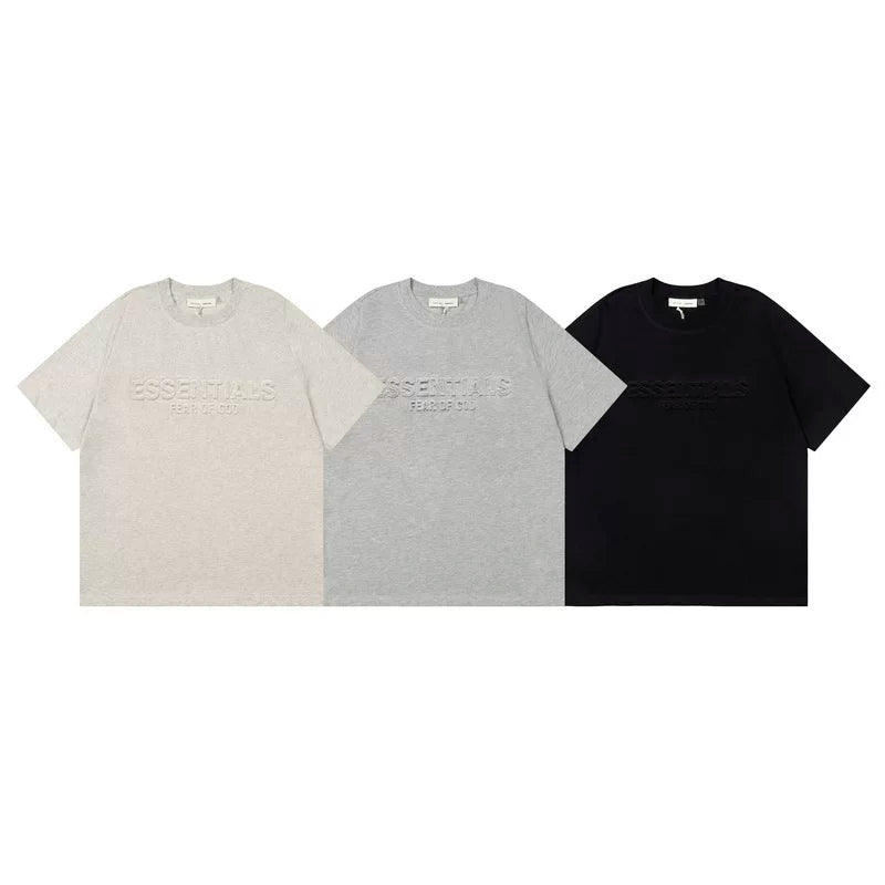 ESSENTIALS 3D embossed letter short sleeved T-shirt European and American high street FOG double line couple round neck loose fit
