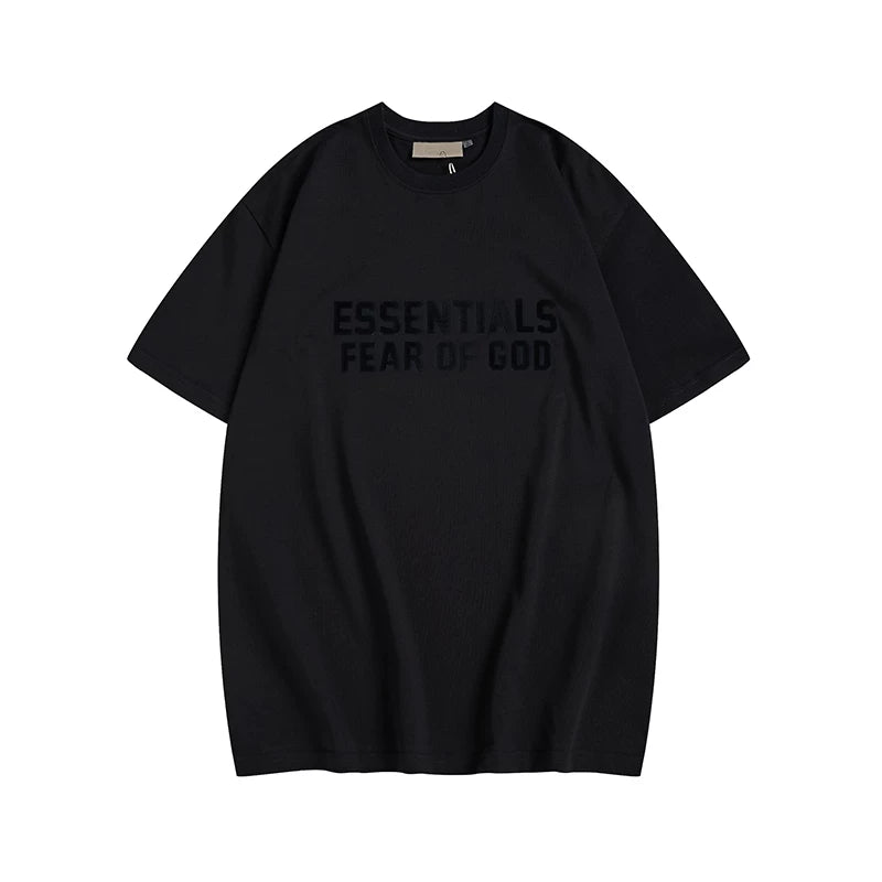 FOG Trendy ESSENTIALS Short sleeved Men's Letter Plush Couple T-shirt Women's American Trendy High Street Loose Versatile (5)
