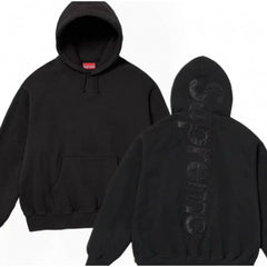Supreme Black Back Embossed Vertical Logo Hoodie