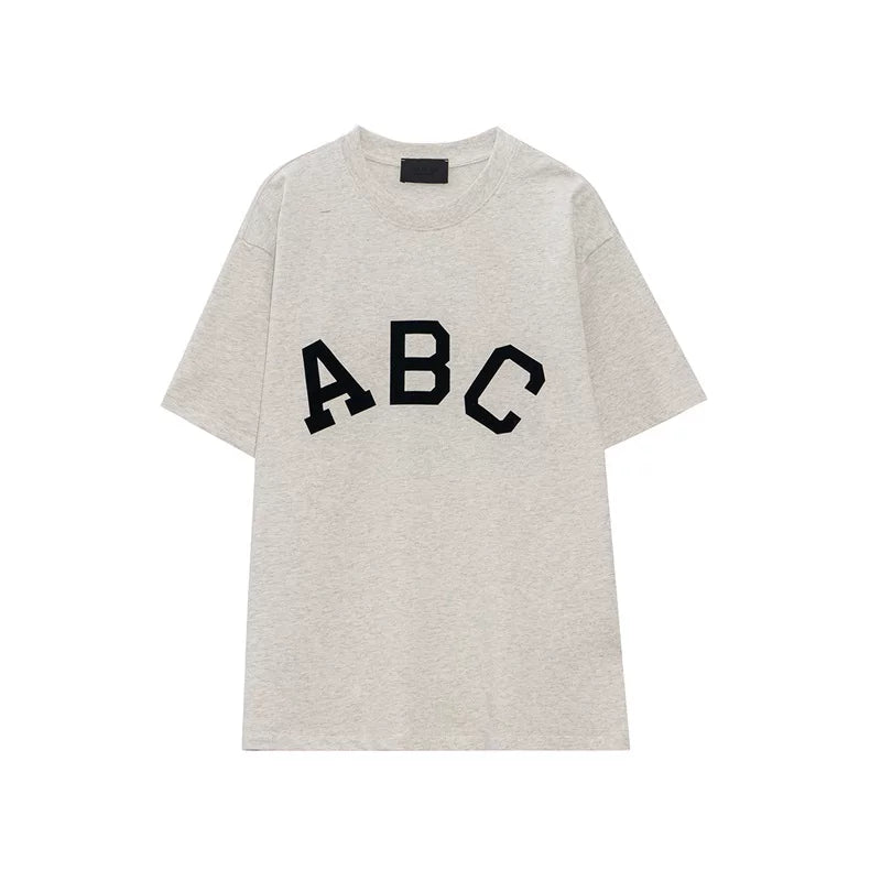 FEAR OF GOD Main Line ABC Letter Plush Cotton T-shirt FOG Summer High Street Loose Men and Women Couple Short Sleeves