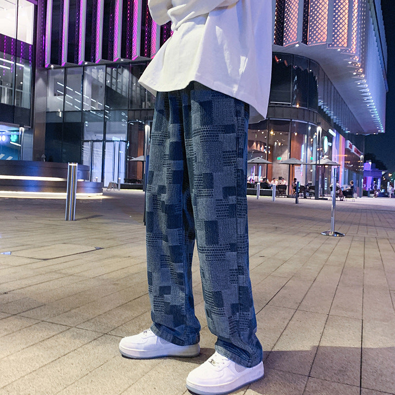 Men Jeans Men's Loose Wide Leg Pants Straight-Leg Pants