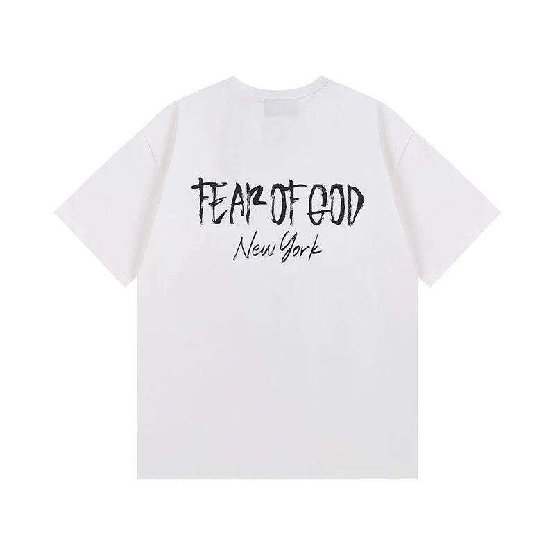 FOG Double Line ESSENTIALS Short sleeved Men's Summer Trendy Brand Couple American Men's White Short sleeved T-shirt Women
