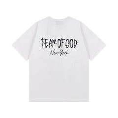 FOG Double Line ESSENTIALS Short sleeved Men's Summer Trendy Brand Couple American Men's White Short sleeved T-shirt Women