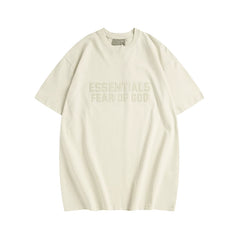FOG Trendy ESSENTIALS Short sleeved Men's Letter Plush Couple T-shirt Women's American Trendy High Street Loose Versatile (1)