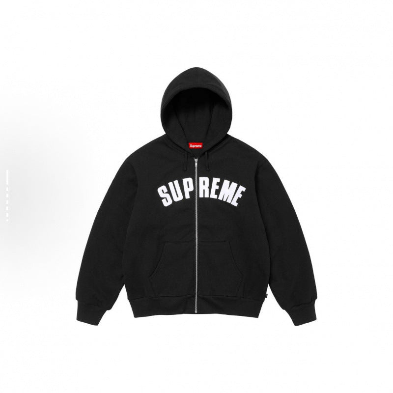 Supreme Black Arc Logo Zip‑Up Hoodie