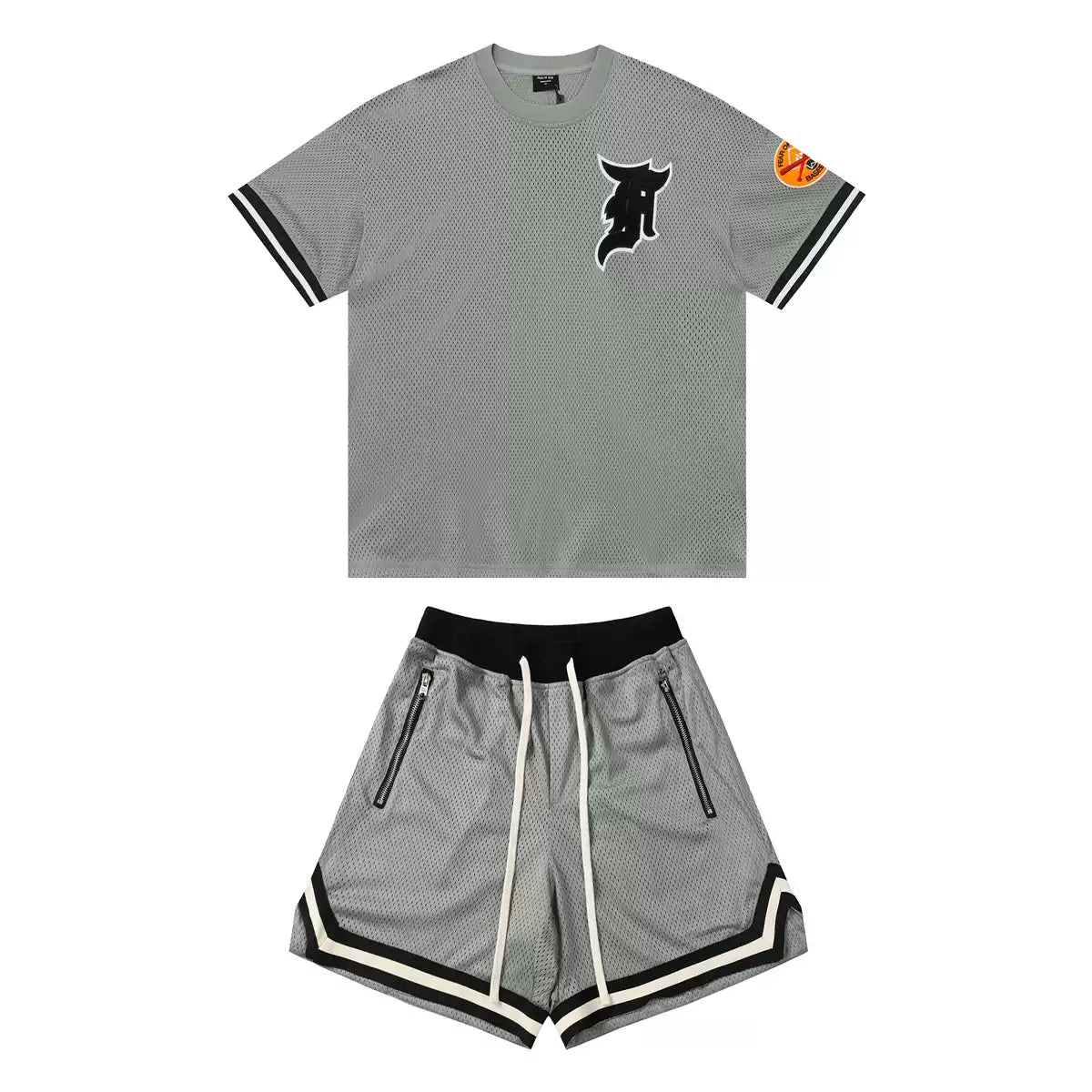 Fear Of God Essentials Graphic T-Shirt & Shorts Set – Grey Contrast Streetwear Two Piece Outfit