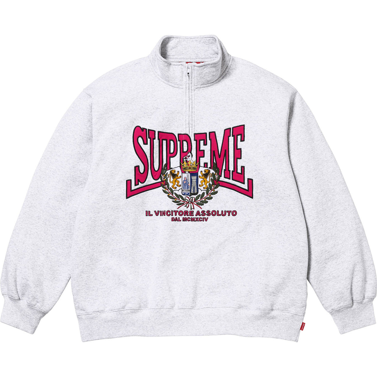 Supreme Crest Logo Heather Grey Quarter‑Zip Sweatshirt