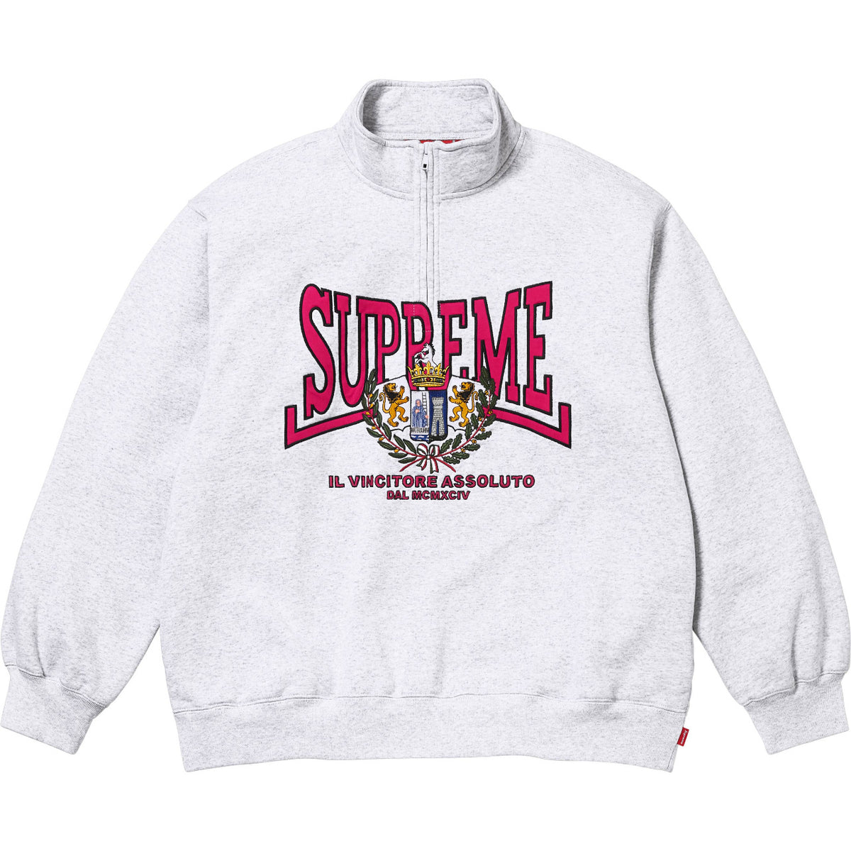 Supreme Crest Logo Heather Grey Quarter‑Zip Sweatshirt