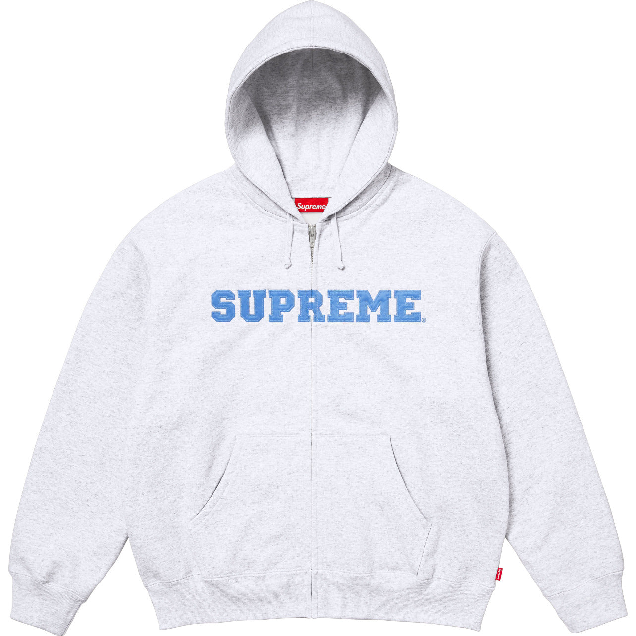 Supreme Blue Block Logo Grey Zip‑Up Hoodie