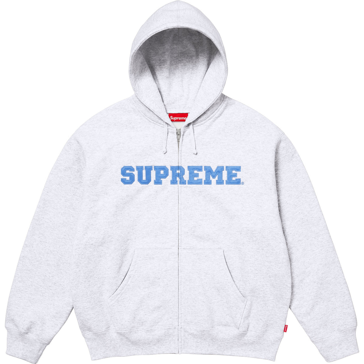 Supreme Blue Block Logo Grey Zip‑Up Hoodie