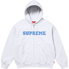 Supreme Blue Block Logo Grey Zip‑Up Hoodie