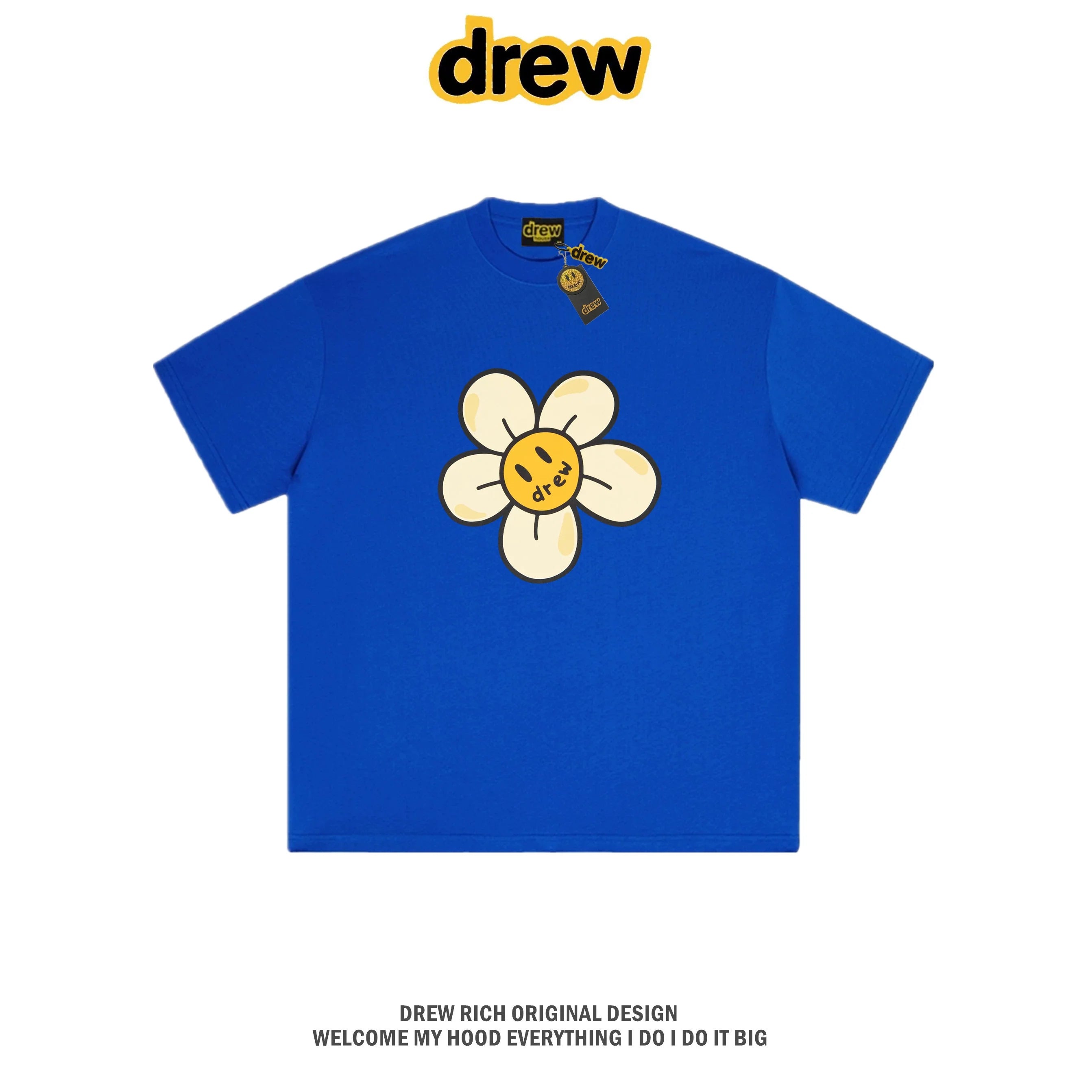 Drew House Daisy Smiley Graphic Oversized Cotton T-Shirt, Royal Blue