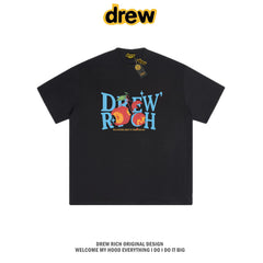 Drew Rich Black Peach Letter Graphic Unisex Cotton T-shirt