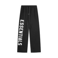 ESSENTIALS Black Vertical Logo Wide‑Leg Sweatpants