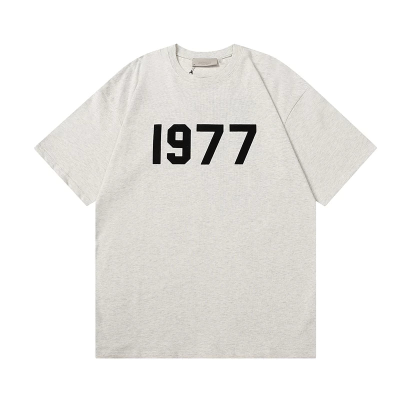 ESSENTIALS Double Line High Street Men's and Women's Summer Casual Loose Plush 1977 Short Sleeve T-shirt Large Size Couple's Wear (3)