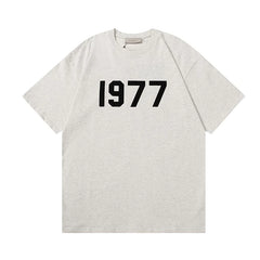 ESSENTIALS Double Line High Street Men's and Women's Summer Casual Loose Plush 1977 Short Sleeve T-shirt Large Size Couple's Wear (3)