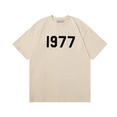 ESSENTIALS Double Line High Street Men's and Women's Summer Casual Loose Plush 1977 Short Sleeve T-shirt Large Size Couple's Wear (2)
