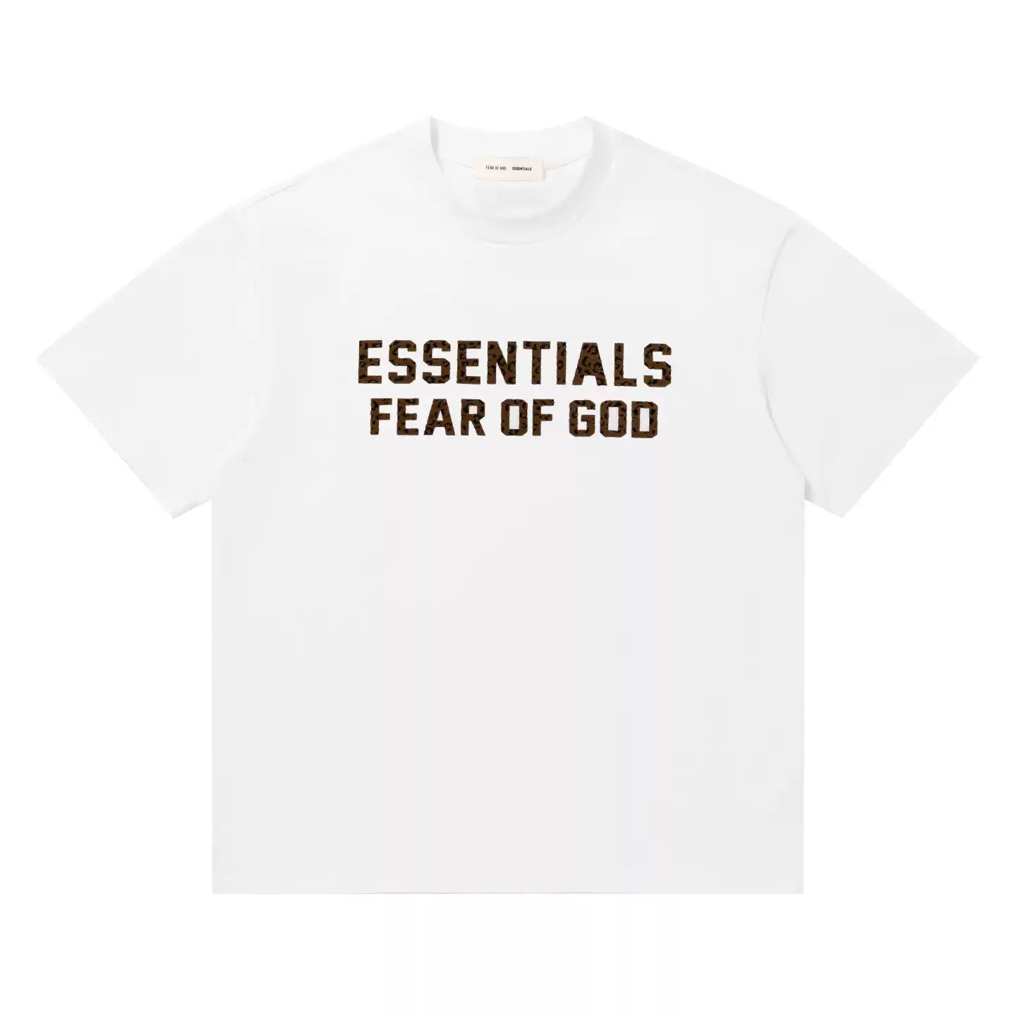 Fear of God Essentials Leopard Print Letter Logo Loose Crew Neck Short Sleeve T-Shirt