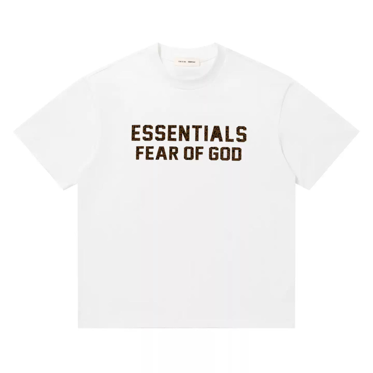 Fear of God Essentials Leopard Print Letter Logo Loose Crew Neck Short Sleeve T-Shirt