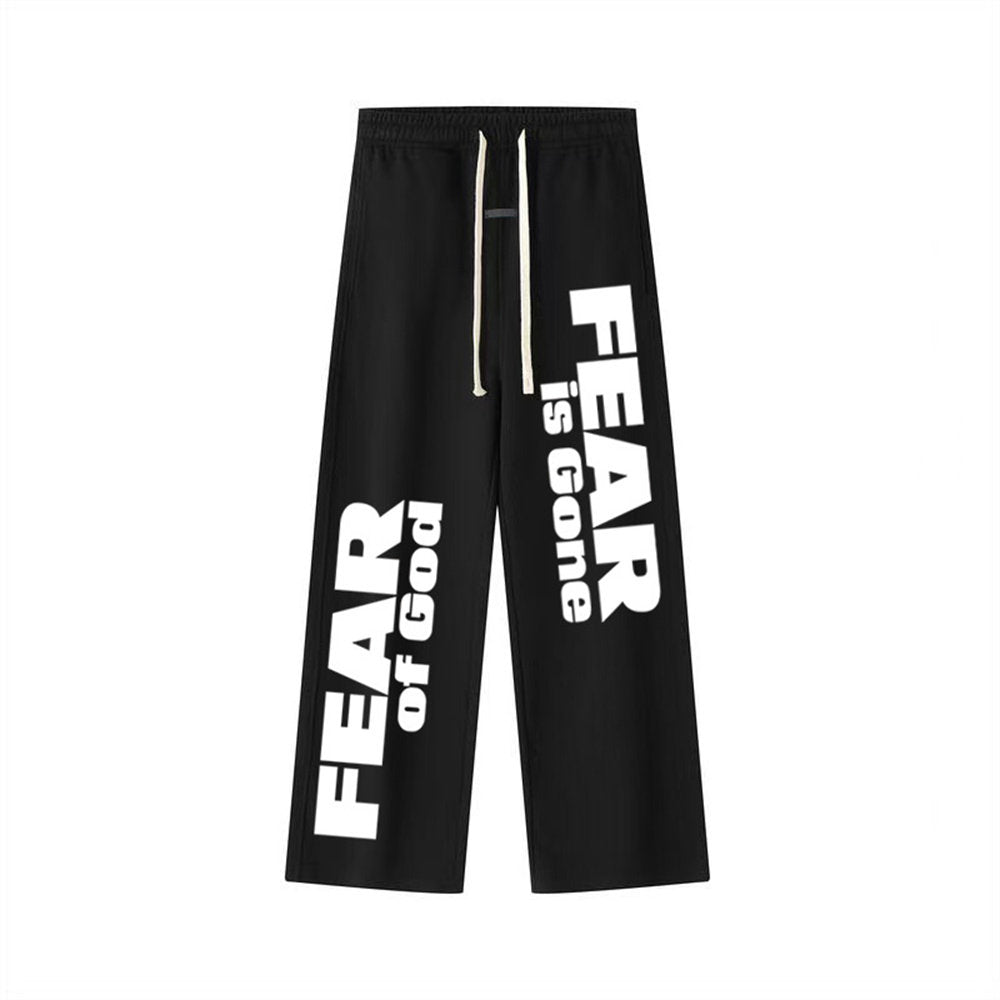 ESSENTIALS Black Double‑Side Graphic Print Wide‑Leg Sweatpants