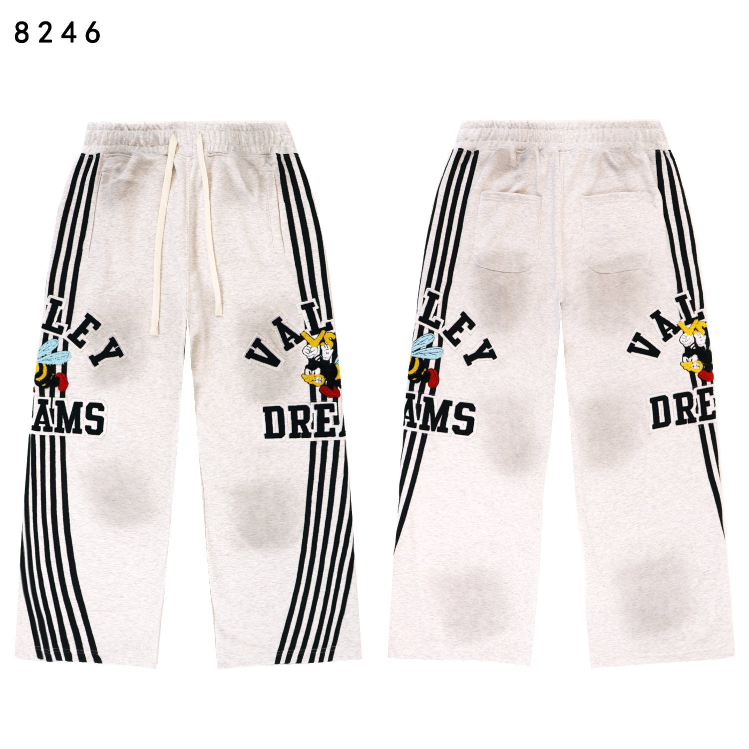 Vale Forever Heather Beige Cartoon Logo Striped Wide Leg Sweatpants