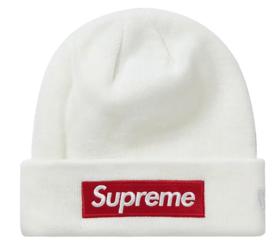 Supreme Box Logo Beanie White Cuffed Knit Winter Hat